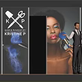 Modern Exhibition Booth Interior With Wooden Floor Black Walls Hair Styling Tools Icons And Model