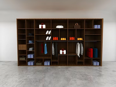 Wooden Open Wardrobe Design With Multiple Compartments And Storage For Clothes Bags Shoes 3d model
