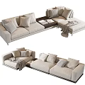 Modern Light Beige Fabric Sectional Sofa With Plush Pillows Throw Blanket And Side Table 3d model
