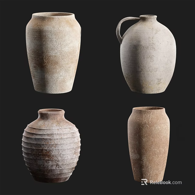 Rustic Ceramic Vessels With Textured Surfaces And Earth Tones For Home Decor 3d model 