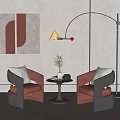 Modern Living Room Interior With Orange Armchairs Small Round Table Floor Lamp And Abstract Painting