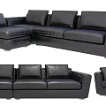 Black Leather Modular Sofa Set With Corner Three Seater And Single Seater 3d model