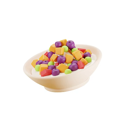 Colorful Mixed Food Pieces In White Bowl With Vibrant Cubes And Balls 3d model