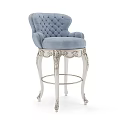 Light Gray And Blue Bar Stools With Carved Legs And Tufted Details