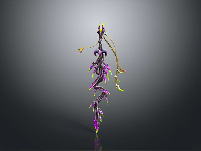 Decorative Fantasy Plant with Purple Vines Yellow Accents 3D Model Design for Artistic 3d model