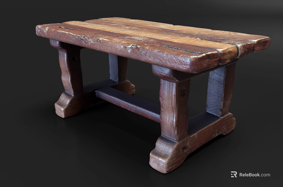Rustic Wooden Coffee Table With Plank Top And Sturdy Legs Design 3d model 