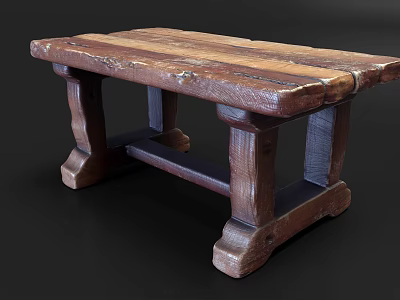 Rustic Wooden Coffee Table With Plank Top And Sturdy Legs Design 3d model