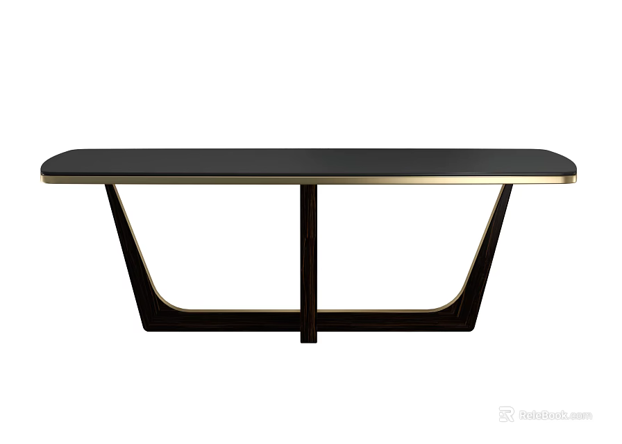 Modern Black Dining Table With Golden Trim And Unique Geometric Base Design 3d model 