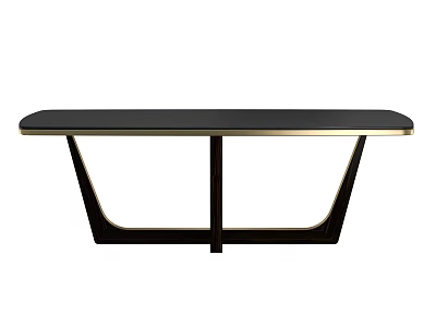 Modern Black Dining Table With Golden Trim And Unique Geometric Base Design 3d model
