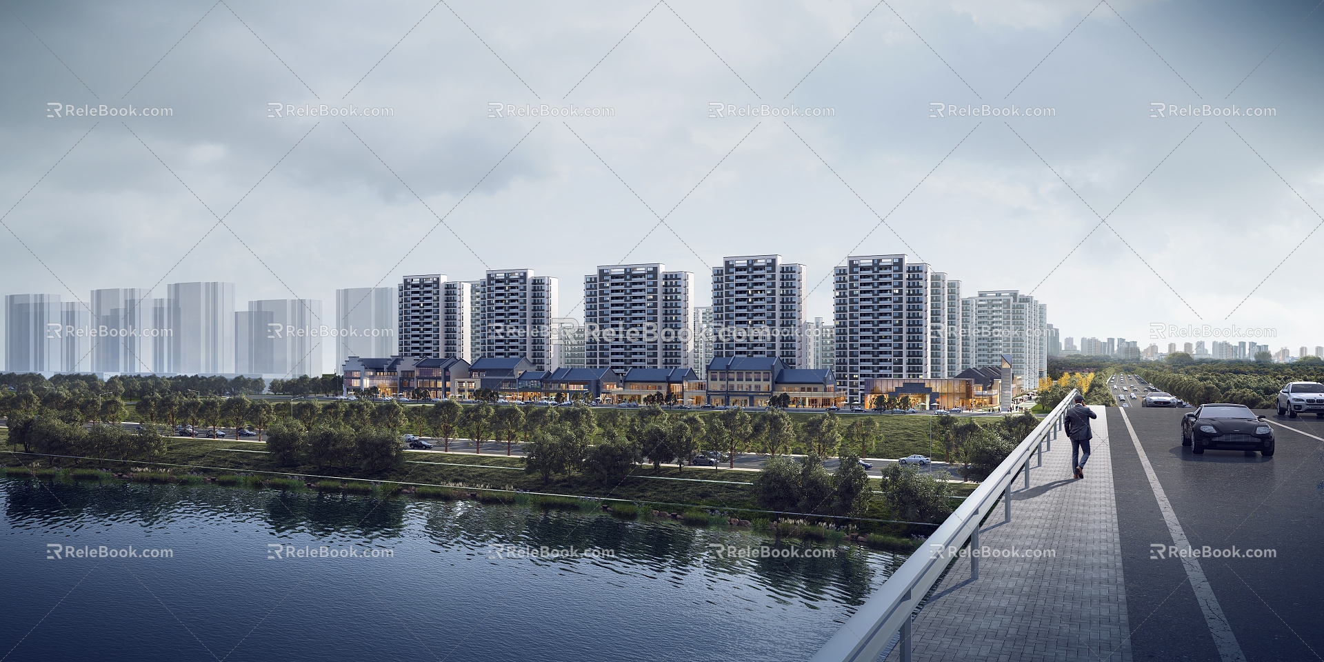 Residential district along the river 3d model