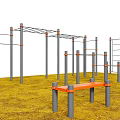 Public Outdoor Fitness Facilities With Metal Climbing Frames Horizontal Bars And Orange Bench