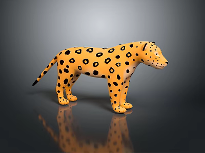 Yellow Cheetah Model With Black Spots Standing On Reflective Surface 3d model
