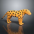 Yellow Cheetah Model With Black Spots Standing On Reflective Surface