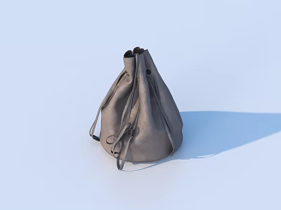 Minimalist Gray Leather Bucket Bag With Drawstring Closure On Light Background 3d model