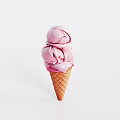 Creamy Pink Swirl Ice Cream Cone With Two Scoops On White Background