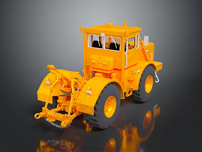 Yellow Construction Bulldozer Model With Large Wheels Front Blade And Cabin 3d model