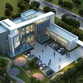 Modern Office Building Exterior With Glass Facade Surrounding Greenery And Pedestrian Parking Area