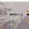 Bright Mall Store With Neatly Arranged Shelves And Various Food Products