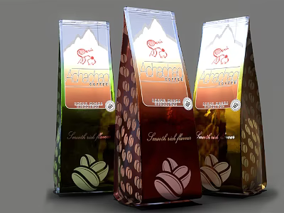 Elegant Home Decor Ornament Set With Three Colorful Coffee Bags And Bean Patterns 3d model
