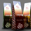 Elegant Home Decor Ornament Set With Three Colorful Coffee Bags And Bean Patterns