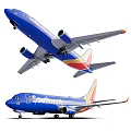 Southwest Airlines Blue Passenger Plane With Red And Yellow Tail In Flight View