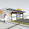 Smart Car Wash Building Exterior Design With White Wall Yellow Patterns And Black Car Parking