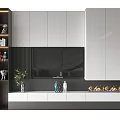 Modern TV Wall Unit Featuring White Gray Cabinets Central TV Fireplace Effect and Open Shelving