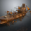 Futuristic Cosmic Spaceship With Copper Exterior And Mechanical Sail Designs