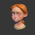 Cartoon Character Head Model With Orange Hair And Sad Expression On Dark Background With Reflection