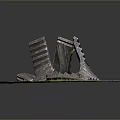 Outdoor Stone Spiral Staircase Scenic Structure On Green Grass Platform