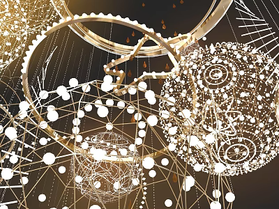 Modern Golden Circular Geometric Decorative Chandelier with Intricate Metal Framework for Contemporary Interiors 3d model