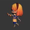 Cute Cartoon Style Game Movie Character With Orange Hair Blue Eyes Running And Holding Weapon