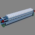 Industrial Filter Press Equipment With Multiple White Plates Blue Frame And Red Green Ends