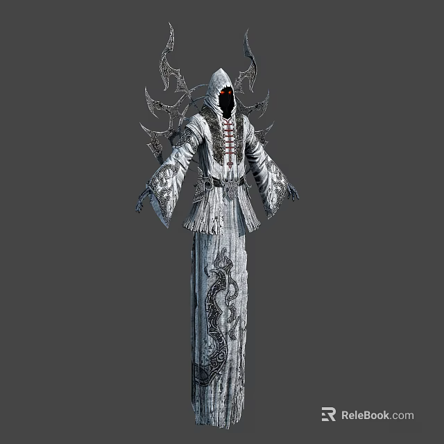 Dark Hooded Character in Robe with Bat Wings and Creature Inspired Details 3d model 