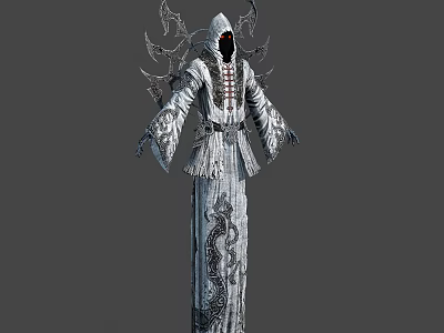 Dark Hooded Character in Robe with Bat Wings and Creature Inspired Details 3d model