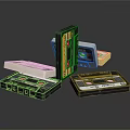 Vintage Cassette Tapes Collection Featuring Various Colors Stacked Open On Dark Surface
