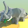 Geometric Elephant Shaped Play Equipment With Palm Tree Decoration And Ground Circular Patterns