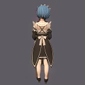 Anime Style Female Characters With Blue And Pink Hair In Maid Outfits Standing And Sitting