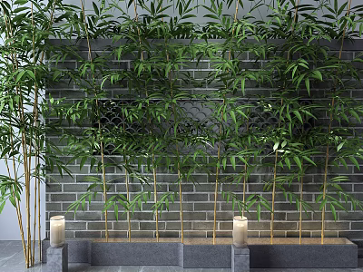 New Chinese style landscape sketch bamboo wall brick 3d model