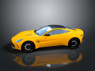 Yellow Sports Car With Black Roof Sleek Design Shiny Wheels And Reflective Surface 3d model