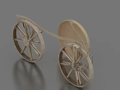 Wooden Cart Featuring Swing Door Design With Large Wheels And Circular Body 3d model
