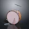 Acoustic Bass Drum With Wooden Shell Pink Drumhead Metal Cymbal Stand And Red Drumsticks