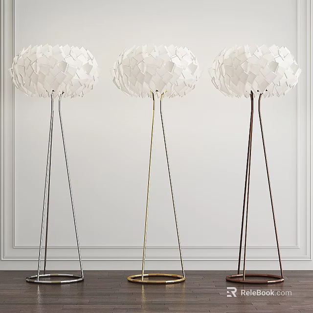 Modern White Textured Floor Lamps With Silver Gold Black Stands And White Wall Background 3d model 