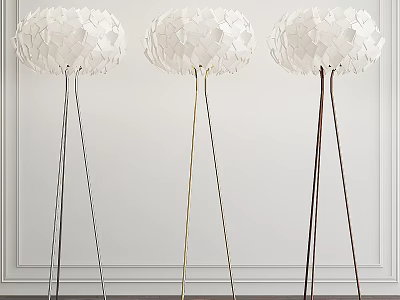 Modern White Textured Floor Lamps With Silver Gold Black Stands And White Wall Background 3d model