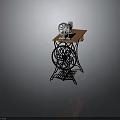Vintage Sewing Machine On Wooden Table With Metal Parts Curved Legs And Drawer