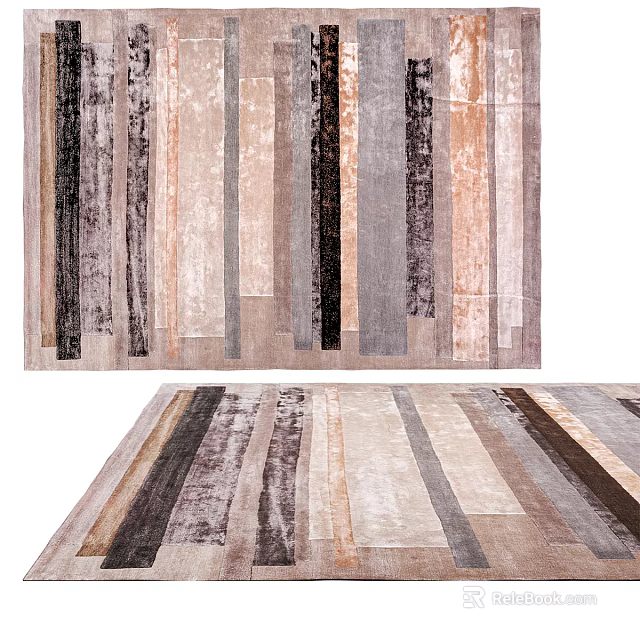 Square Area Rug With Stylish Striped Pattern And Neutral Hues 3d model 