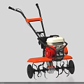 Orange And Black Agricultural Tiller With Gas Powered Engine And Cultivator Blades