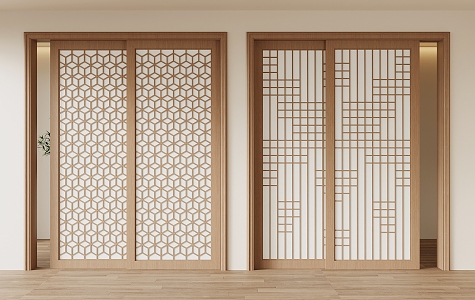 Japanese-style sliding door 3d model