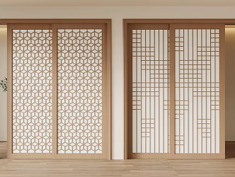 Japanese-style sliding door 3d model