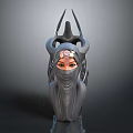 Fantasy Character With Creature Inspired Horned Headpiece Masked Face And Vibrant Eyes 3D Render